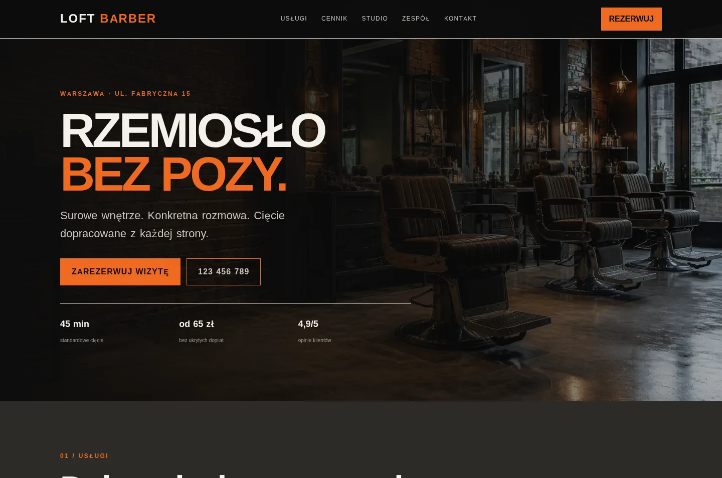 Podgląd szablonu Loft Barber